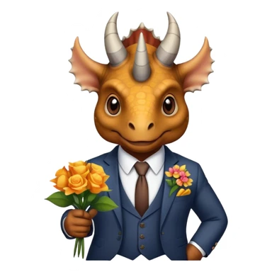 old triceratops in suit holding flowers sticker