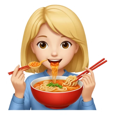 happy girl eating ramyun sticker