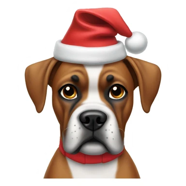 Boxer dog wearing Christmas hat sticker