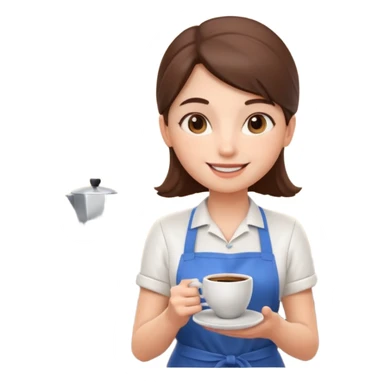 cute barista portrait, head and shoulders only, wearing apron, coffee shop uniform, friendly smile, holding a small coffee cup, 3D cartoon, mobile game icon style, clean background, no text, no watermark
 sticker