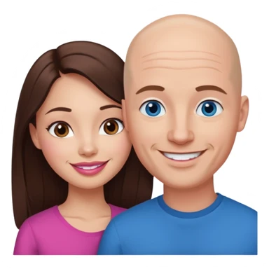Bald white man blue eyes in love with Filipina woman with long hair dark brown eyes and pink lips smiling sticker