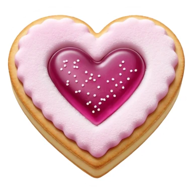 Realistic shortbread cookie in the shape of a heart with light margenta jelly middle filling and sprinkled powder sugar on top. sticker