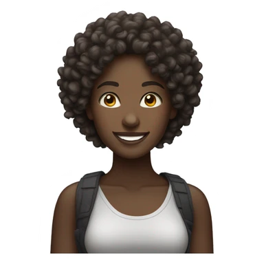 dark skinned curly haired beautiful woman with street wear smiling sticker