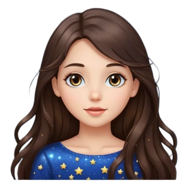 brunette long hair girl sparkling with love glitter and stars instead of eyes sticker