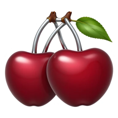 A pair of cherries emoji made of liquid silver chrome, smooth rounded shapes, glossy metallic surface, subtle sensual vibe, luxury sexy aesthetic, iOS emoji style, centered, clean white background sticker