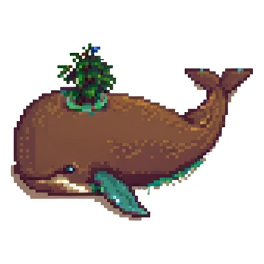 Magic whale, pixel art style, brown and beige colors sticker