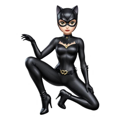 Isolated, ultra detailed illustration of the most incredibly realistic catwoman, DC Hero. Full body, patent leather shiny black out piece outfit, perfect makeup,
figurine imaginable, toy style. sticker