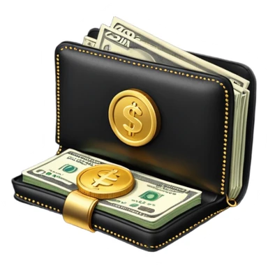 Christmas money emoji, black wallet with cash, luxury 3D emoji style, festive vibe, clean, no background
 sticker