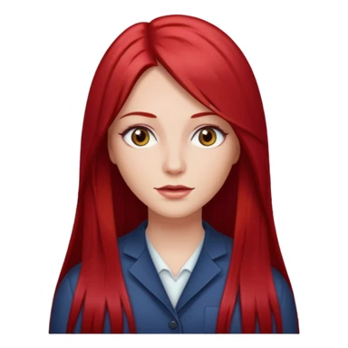 white woman cherry red long straight hair parted middle sticker