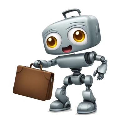happy robot holds briefcase sticker