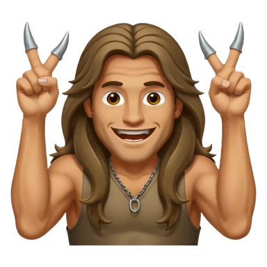 Long haired guy throwing up metal horns sticker