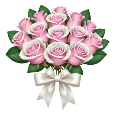 bouquet of pink and white roses and white satin bow sticker