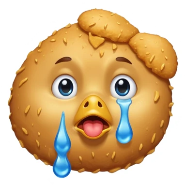 a chicken nugget crying loudly with blue tears sticker