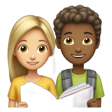 boy and girl of seven years old with an English textbook sticker