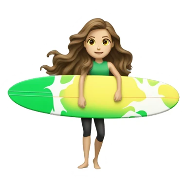 brown hair white girl surfing wave green yellow surf board sticker