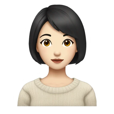 korean girl short black hair sharp jawline, attractive wearing a sweater sticker