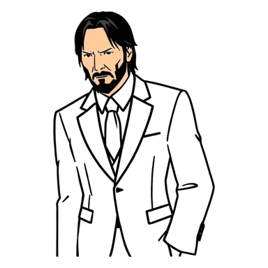 John Wick character with black suit, beard, and intense look sticker