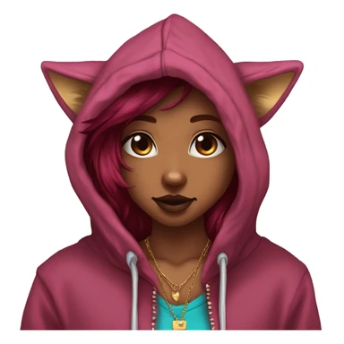 Deep pink maroon burgundy cyan dark hoodie fox coyote dyed hair and gold piercings nose piercing ear piercings coyote wearing hoodie sticker