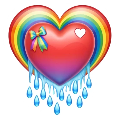 heart with a rainbow waterfall, rainbow bow with heart pattern on the bow, apple emoji style sticker