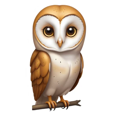 Cinematic Noble Barn Owl Portrait Emoji, Poised and regal, with a slender, graceful build and a striking mottled plumage of whites and browns, deep-set soulful amber eyes, Simplified yet sharp and sophisticated features, highly detailed, glowing with a soft, dignified glow, high shine, intelligent and mysterious, stylized with an air of nocturnal wisdom, focused and attentive, soft glowing outline, capturing the essence of a watchful and confident fowl, so majestic it feels as though it could silently glide out of the screen with effortless authority! sticker