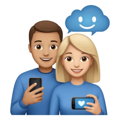 Generate a realistic emoji of a two people using a phone which shows artificial intelligence sticker