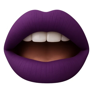 Create a realistic lipstick emoji with a matte finish and purple lipstick. The image should have no background and be in a photorealistic style. sticker