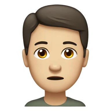 Emoji of a person with short dark brown hair, brown eyes, pale olive skin, and a stressed expression. Sweat on forehead, furrowed eyebrows, and pursed lips. Minimalist drawing style sticker