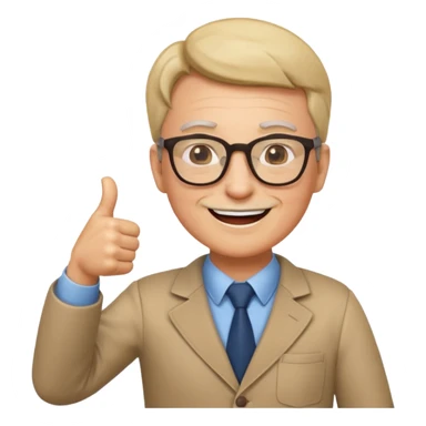 un PROFESOR que este parado con sus lentes guiñando el ojo y CON LAS MANOS HACIA ARRIBA DANDO LIKE sticker