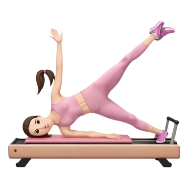 white brunette girl in light pink workout clothes doing a plank on a reformer sticker