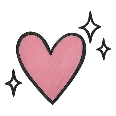 Add a sparkle effect to the pink hand drawn heart, keep the black outline style, with a clean white background. sticker
