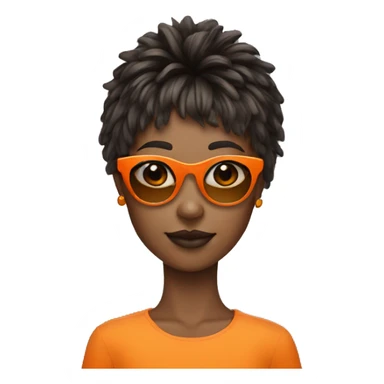 Girl whit micro bangs and shaggy hair wearing orange sunglasses sticker