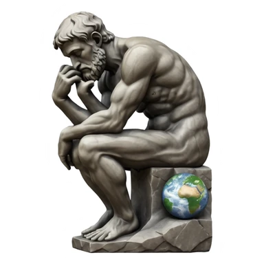 rodins sculpture the thinker but with a planet earth in its hand sticker