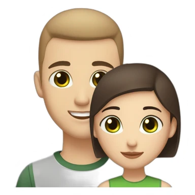 white skin Boyfriend with a light brown buzzcut and green eyes; and medium length dark brown hair girlfriend with black eyes hugging sticker