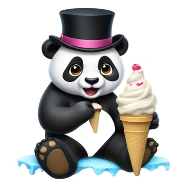 Panda eating ice cream with a top hat on sticker