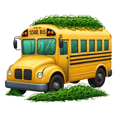 Front view of a School bus covered in seaweed sticker