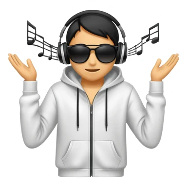 a hoodie with sunglasses and headphones with dancing motion lines sticker