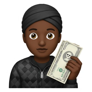 Make a robber emoji holding a bank cash with black white pattern  sticker