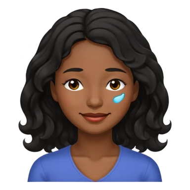 Happy face with tears,  dark brown skin color black women wavy hair shoulder length, eyes slightly closed sticker