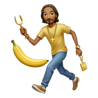 Snoop dogg running away from a cat chasing him with a banana knife sticker