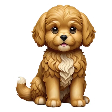 cinematic-[cavoodle dog]-realistic-full-body-sitting-emoji,-tail-resting-loosely-beside-its-paws,-head-tilted-dramatically,-wavy-[solid golden]-fur,-simplified-yet-realistic-focused-features,-highly-detailed,-glowing-with-an-almost-sarcastic-glow sticker