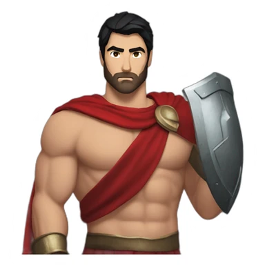 The Spartan Leonidas. Muscly physique. Wearing a red cape. Masculine. Black hair. Blue eyes. No beard. sticker