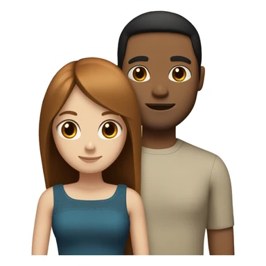 a married couple standing beside eachother, one has pale skin and long straight ginger hair with bangs and blue eyes, the other person is a man that is mexican and has straight chin length black hair with brown eyes sticker