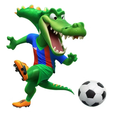 Gator with a soccer jersey kicking a soccer ball sticker
