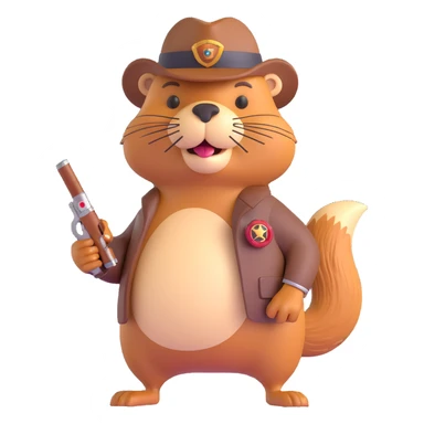 beaver with a cigar, flashy rings, and a tommy gun, classic gangster look sticker