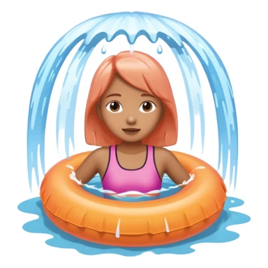 Girl in a peach colored floatie swimming underneath a waterfall sticker
