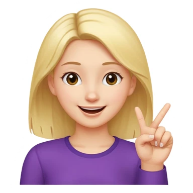 girl with her hand up holding her thumb and index finger close together tip to tip giggling sticker