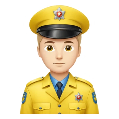 Russian police officer with bright yellow hat and yellow uniform, standing at attention sticker