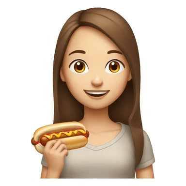 Girl with brown hairs eating Hot dog sticker