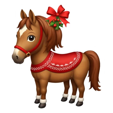 Xmas horse with red bows and a Christmas pudding jumper sticker