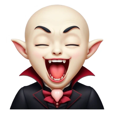 Cinematic Cute Yawning Vampire Portrait Emoji, with a small, rounded, charming pale face accented with tiny playful fangs and droopy, half-closed eyes, head tilted in an adorable wide yawn, dressed in miniature elegant dark attire with a hint of crimson, simplified yet irresistibly endearing, highly detailed with a soft, mysterious glow and gentle outline that captures the cute, drowsy side of an immortal! sticker
